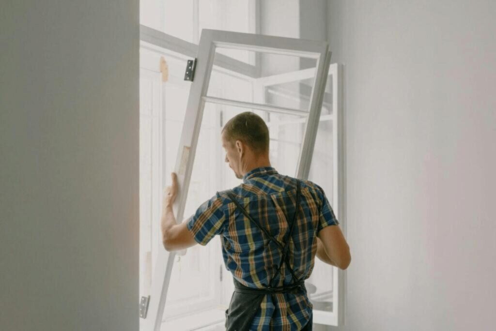 Double-glazed window installation reducing outside noise and improving home energy efficiency